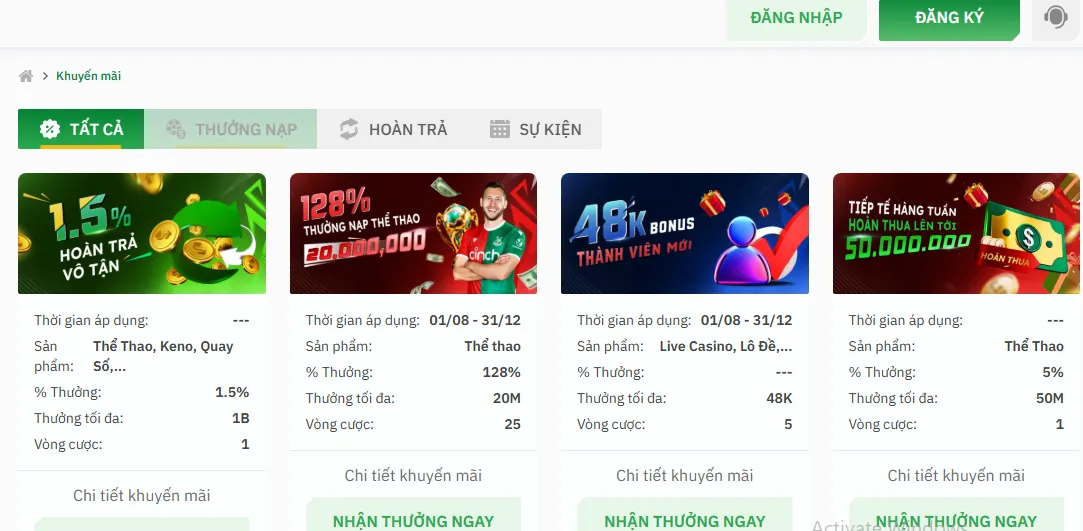 Chương trình khuyến mãi hấp dẫn tại Bbet